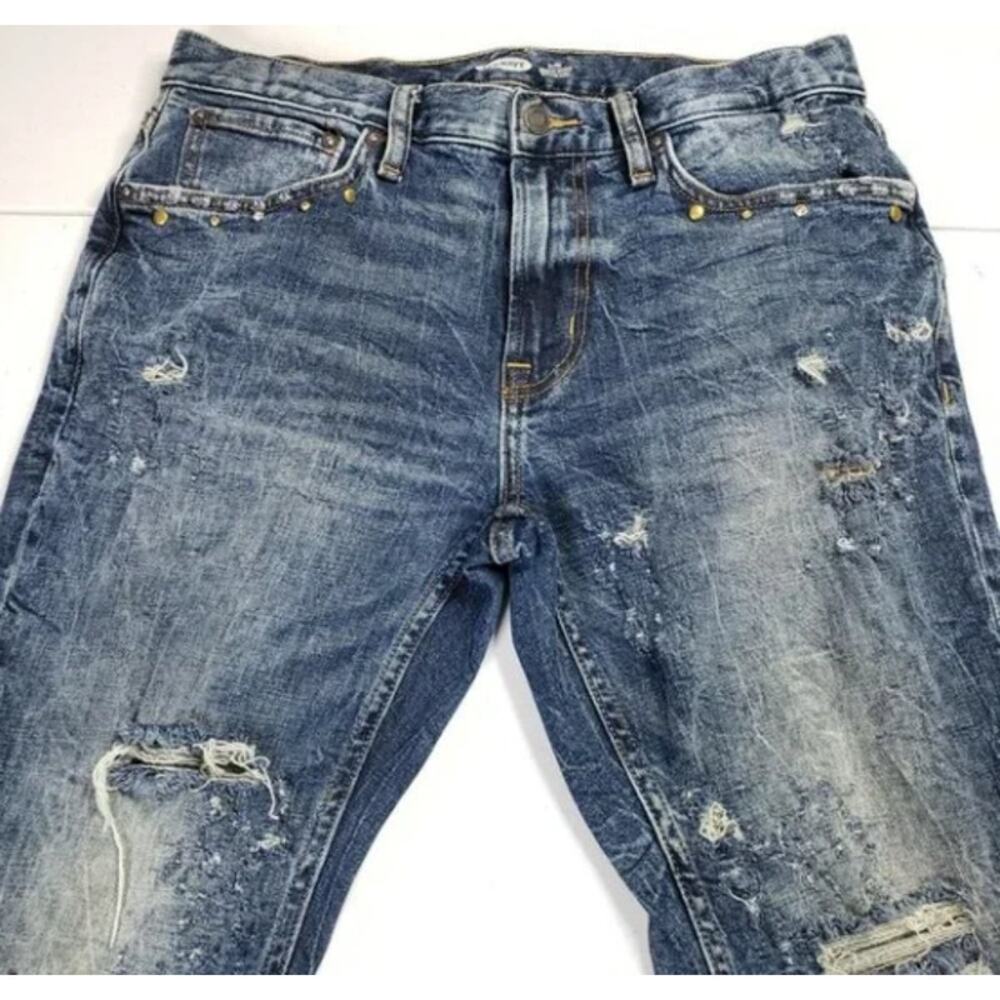 Studded Ripped Distressed Slim Jeans Mens 33x30 (really 32x28) Blue